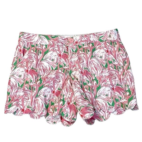 Lilly Pulitzer Shorts The Buttercup Size 2 Pink Flamingo Scallop Hem Preppy - Picture 1 of 4